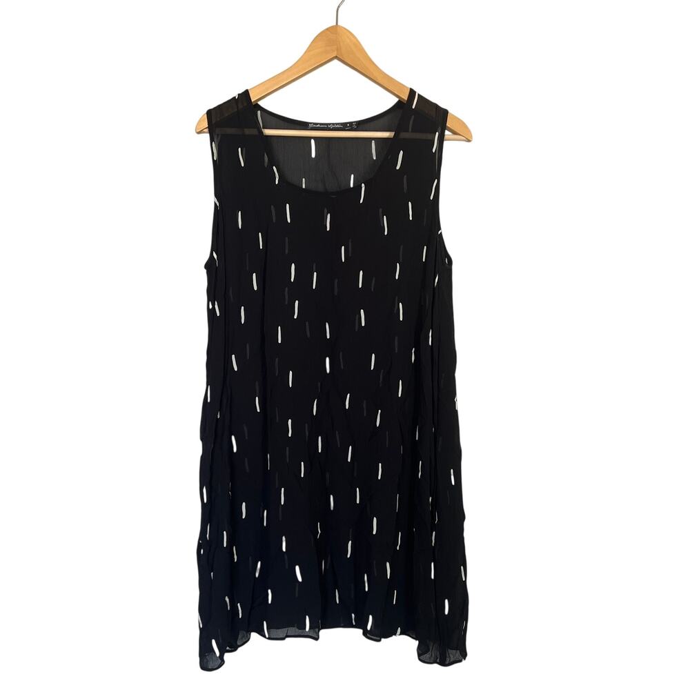 Gudrun Sjoden Women Printed Viscose Tunic Top Sz M Black White Lightweight Sheer
